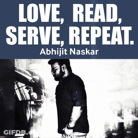 Love Read Serve Repeat Poster Man In Front Of Bookshelf GIF