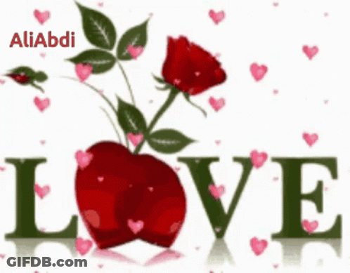 Love Word Surrounded By Hearts And Red Apple GIF