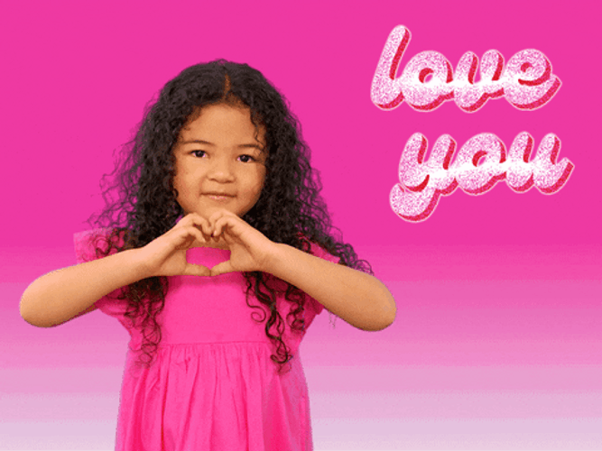 Love You Mom Little Girl Heart Hand Gesture GIF