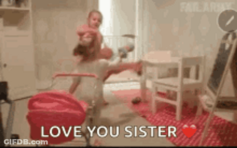 Love You Sister Hitting With Toy GIF