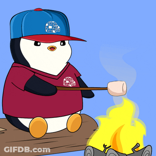 Lovely Penguin Campfire Roasting Marshmallows GIF