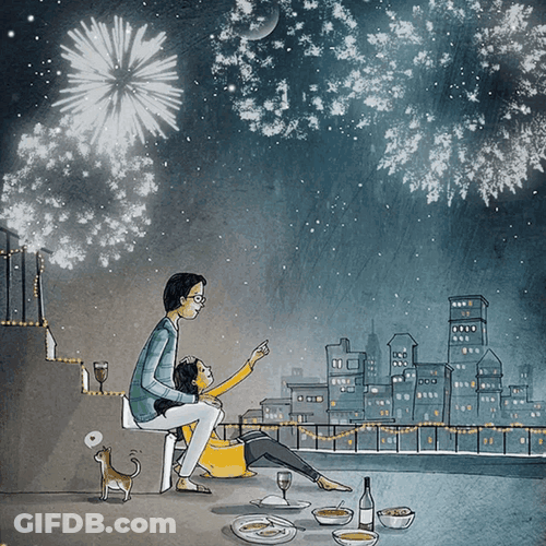 Lover Couple Fireworks City Night Lights GIF
