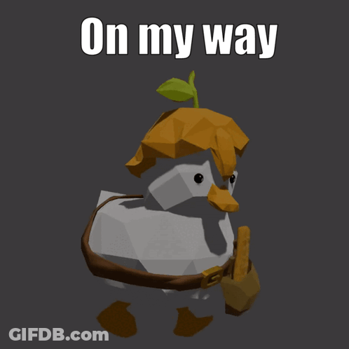 Low Poly Penguin With Leaf Saying On My Way To The Stream GIF