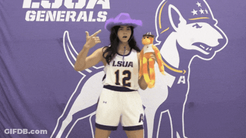 LSUA Generals Female Basketball Player Posing On Purple Background GIF
