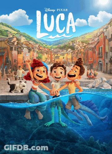 Luca Cartoon Characters In Water GIF