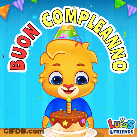Lucas And Friends Advertisement Cartoon Character Holding Birthday Cake GIF
