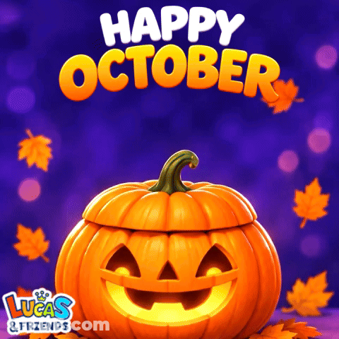 Lucas And Friends Advertisement With Pumpkin And Leaves GIF