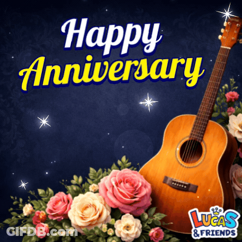 Lucas And Friends Anniversary Guitar And Flowers GIF