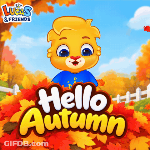 Lucas And Friends Bear Surrounded By Autumn Leaves GIF