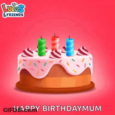 Lucas And Friends Birthday Cake With Three Candles GIF