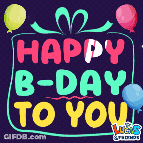 Lucas And Friends Birthday Card With Balloons GIF
