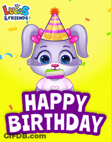 Lucas And Friends Birthday Card With Bunny GIF