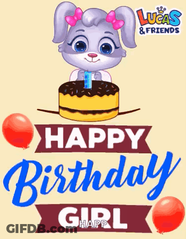 Lucas And Friends Birthday Card With Bunny Cake GIF