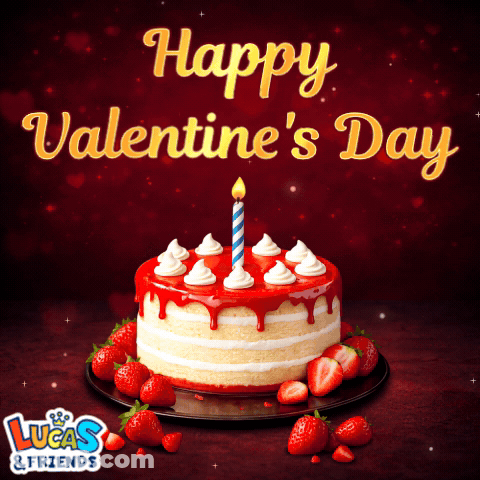Lucas And Friends Valentine Card With Cake And Strawberries GIF