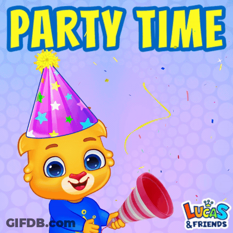 Lucas & Friends Bear With Party Hat And Party Popper GIF