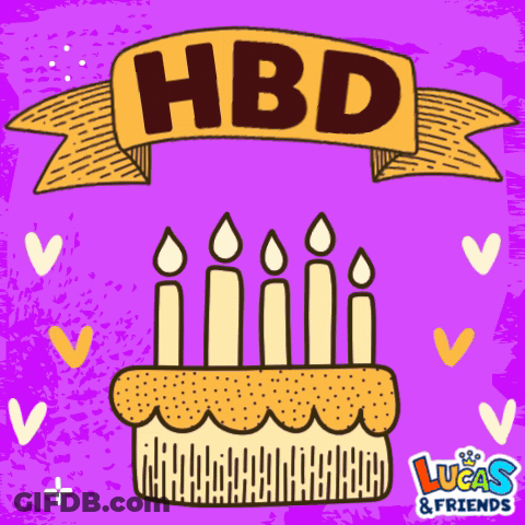Lucas & Friends Birthday Card With Cake GIF