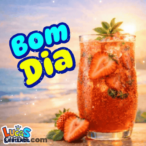 Lucas & Friends Greeting Card With Strawberry Drink GIF