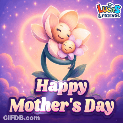 Lucas & Friends Mother's Day Card With Flowers Hugging GIF
