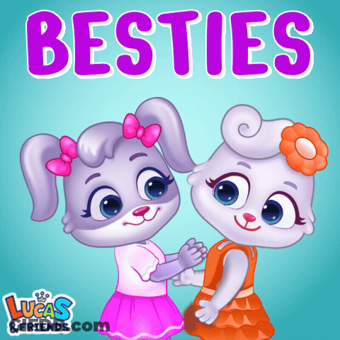 Lucas & Friends Poster With Two Rabbits Shaking Hands GIF