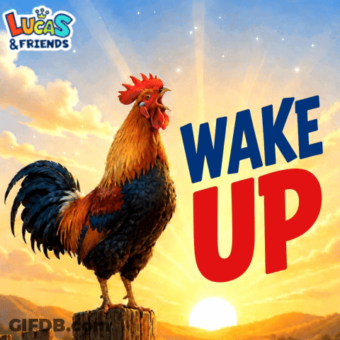 Lucas & Friends Rooster On Wooden Post GIF