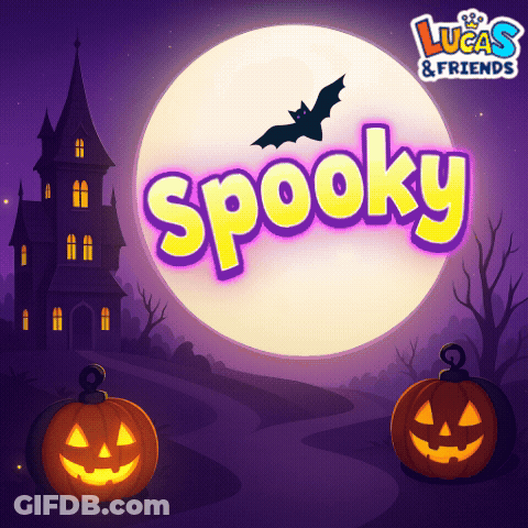Lucas & Friends Spooky Poster With Bat And Pumpkins GIF