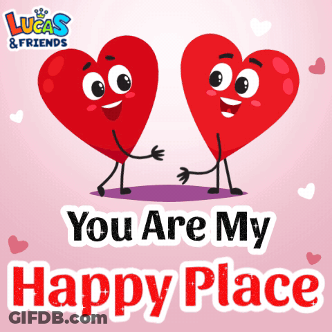 Lucas & Friends Valentine Card With Two Hearts Saying You Are My Happy Place GIF
