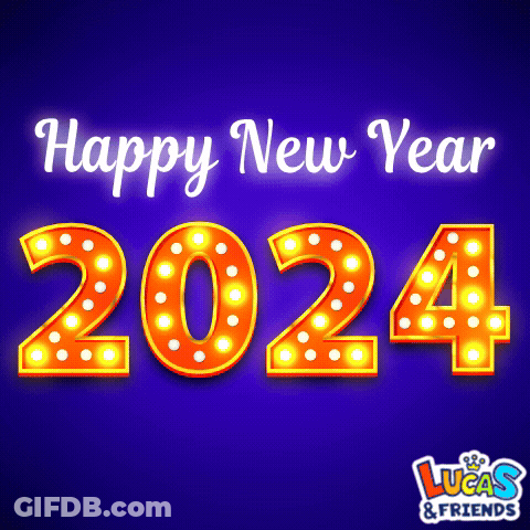 Lucas & Friends Wishes A Happy New Year With A Blue Background GIF