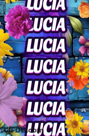 Lucia On Blue Background With Flowers GIF