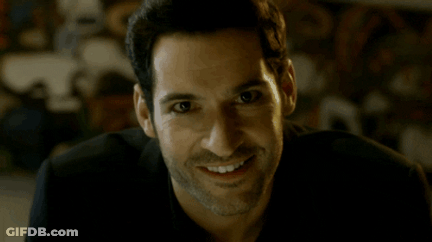 Lucifer Tom Ellis Creepy Smile Close Up GIF