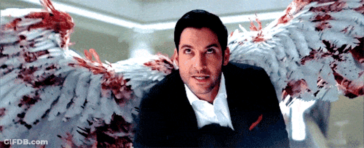 Lucifer Tom Ellis Smirk Bloody Wings GIF