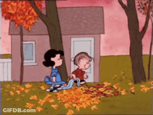Lucy And Linus Playing With Leaves GIF