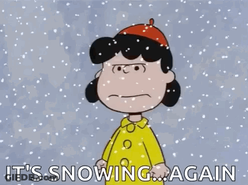 Lucy Brown Standing In Snow In Yellow Coat And Hat GIF