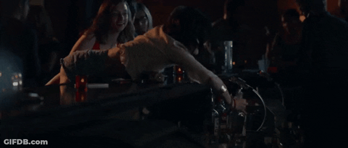 Lucy Hale Snatching Drinks From Bar GIF