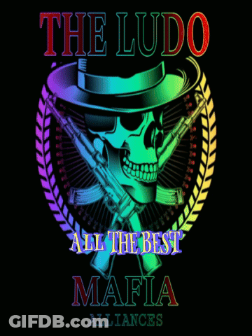 Ludo All The Best Mafia Alliances Logo With Skull And Crossed Guns GIF