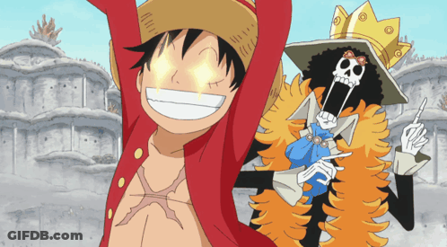 Luffy And Brook With Arms In The Air GIF