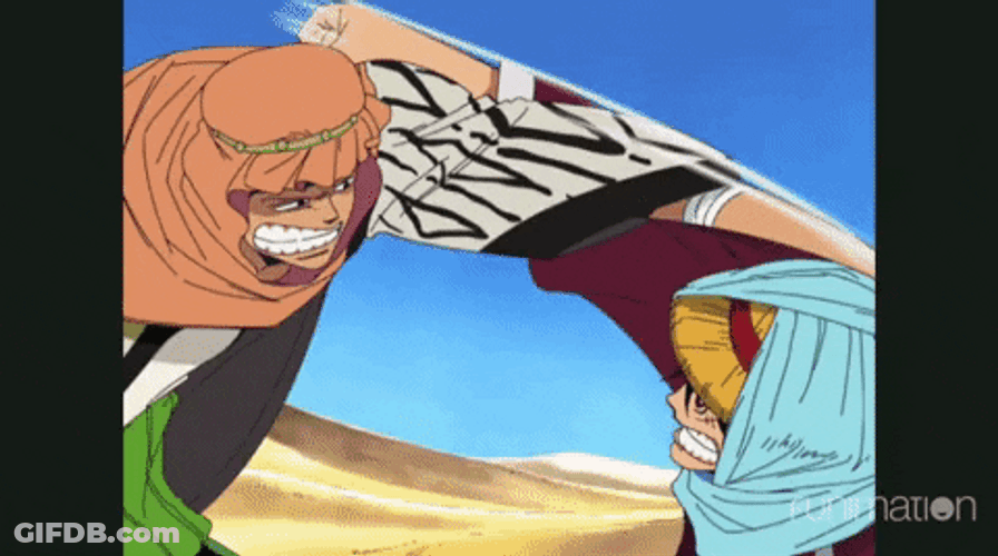 Luffy Fighting Zoro In A Desert GIF