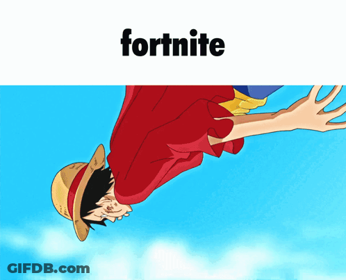 Luffy Flying With Fortnite Behind Him GIF