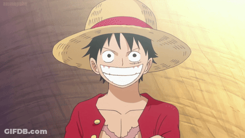 Luffy From One Piece Is Wearing A Straw Hat And A Red Jacket GIF
