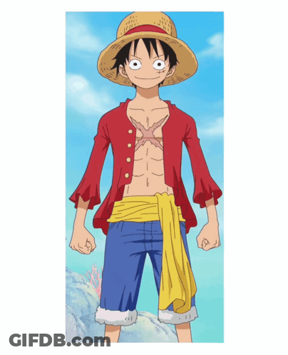 Luffy From One Piece Is Wearing A Straw Hat And A Red Shirt GIF