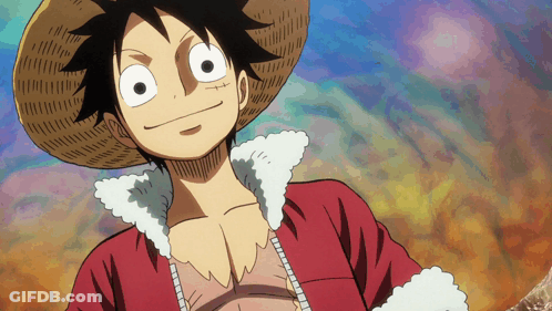 Luffy From One Piece Is Wearing A Straw Hat GIF