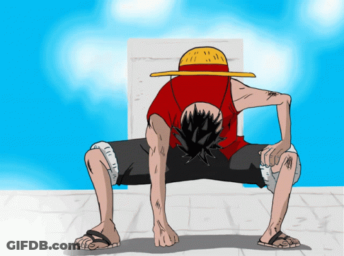 Luffy From One Piece Kneeling Down GIF