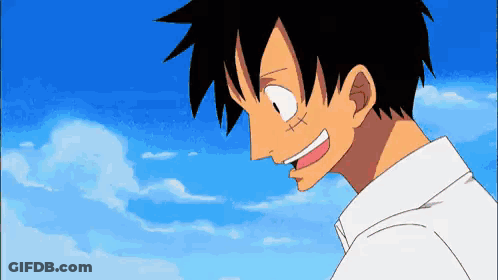 Luffy Smiling Under Blue Sky GIF