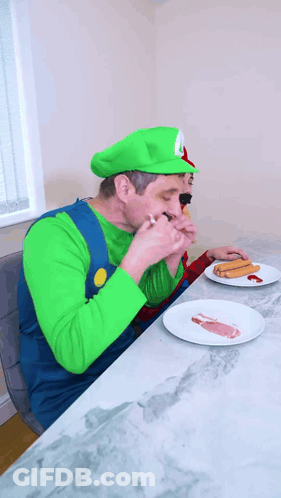 Luigi Eating Hot Dog GIF