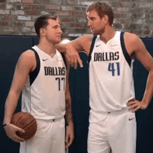 Luka Doncic And Dirk Dowitzki Photoshoot GIF