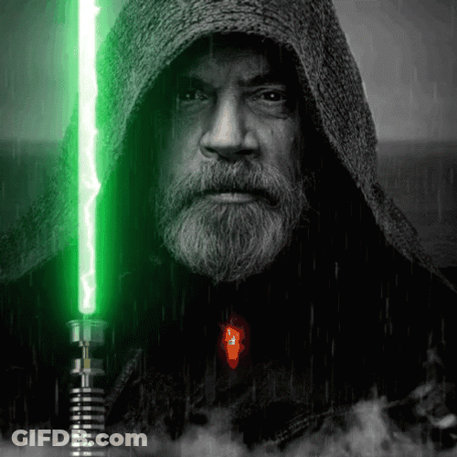 Luke Skywalker On Rain With Green Light Saber GIF