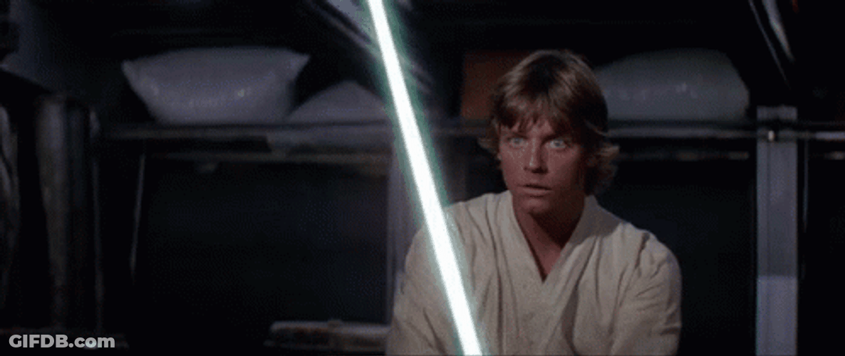 Luke Skywalker Practices Wielding Light Saber GIF