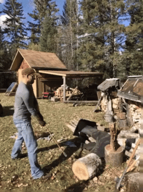 Lumber Jack Chopping Wood GIF