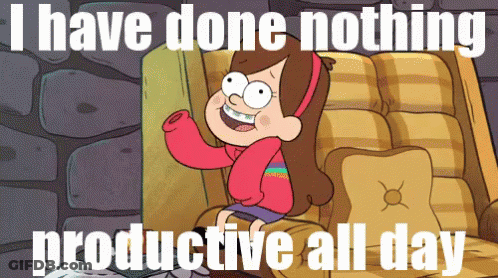 Mabel From Gravity Falls Is Sitting In A Chair With The Words I Have Done Nothing Productive All Day GIF