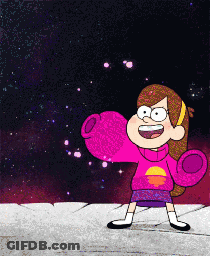 Mabel From Gravity Falls Is Standing In Front Of A Starry Night Sky GIF