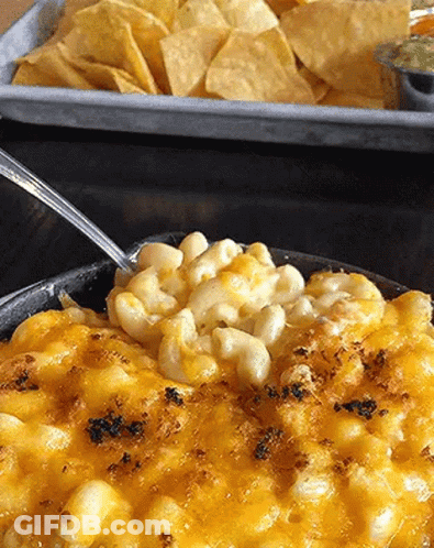 Macaroni And Cheese Bowl And Chips Tray GIF
